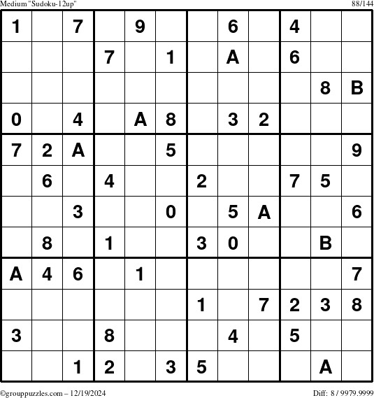 The grouppuzzles.com Medium Sudoku-12up puzzle for Thursday December 19, 2024