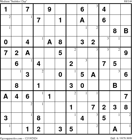 The grouppuzzles.com Medium Sudoku-12up puzzle for Thursday December 19, 2024 with the first 3 steps marked