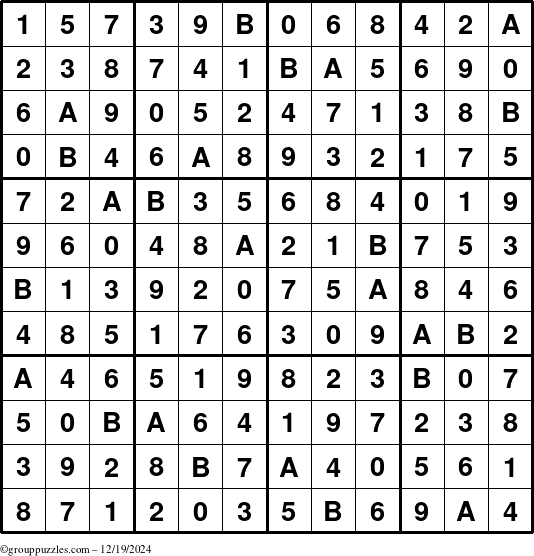 The grouppuzzles.com Answer grid for the Sudoku-12up puzzle for Thursday December 19, 2024