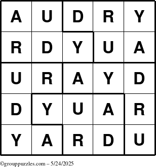 The grouppuzzles.com Answer grid for the Audry puzzle for Saturday May 24, 2025
