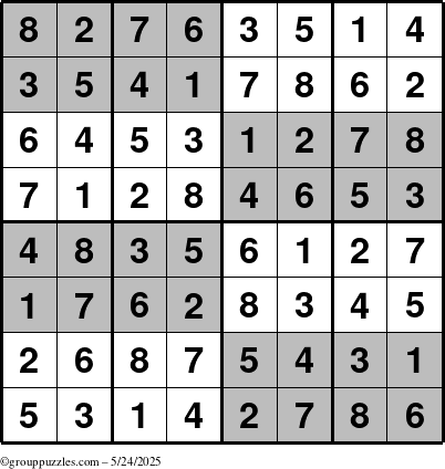 The grouppuzzles.com Answer grid for the SuperSudoku-8 puzzle for Saturday May 24, 2025