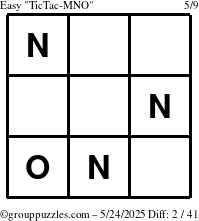 The grouppuzzles.com Easy TicTac-MNO puzzle for Saturday May 24, 2025
