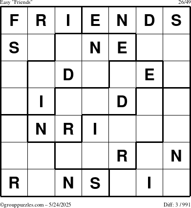 The grouppuzzles.com Easy Friends puzzle for Saturday May 24, 2025