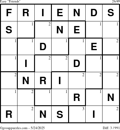 The grouppuzzles.com Easy Friends puzzle for Saturday May 24, 2025 with the first 3 steps marked