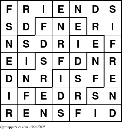 The grouppuzzles.com Answer grid for the Friends puzzle for Saturday May 24, 2025