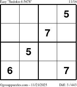 The grouppuzzles.com Easy Sudoku-4-5678 puzzle for Friday November 21, 2025