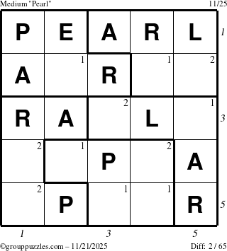 The grouppuzzles.com Medium Pearl puzzle for Friday November 21, 2025, suitable for printing, with all 2 steps marked