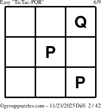 The grouppuzzles.com Easy TicTac-PQR puzzle for Friday November 21, 2025