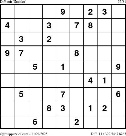The grouppuzzles.com Difficult Sudoku puzzle for Friday November 21, 2025