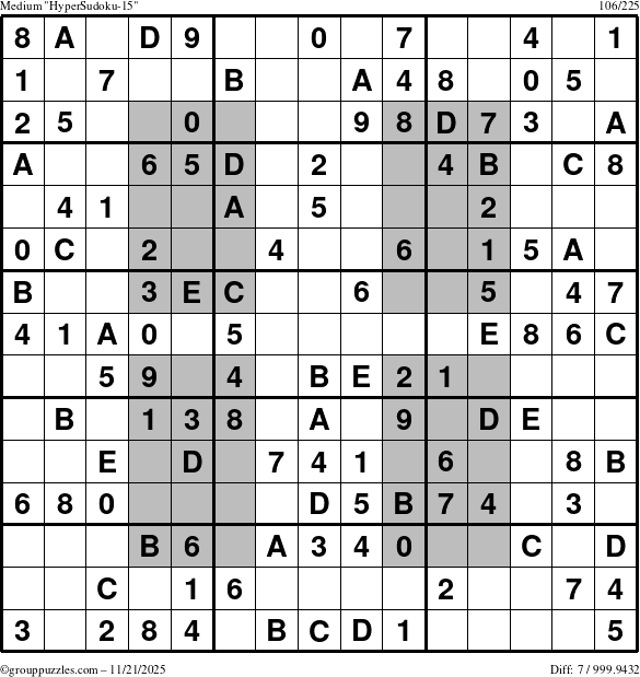 The grouppuzzles.com Medium HyperSudoku-15 puzzle for Friday November 21, 2025