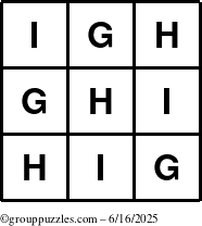 The grouppuzzles.com Answer grid for the TicTac-GHI puzzle for Monday June 16, 2025