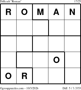 The grouppuzzles.com Difficult Roman puzzle for Saturday October 3, 2026