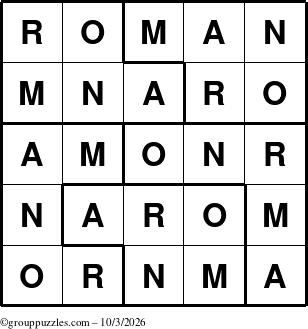 The grouppuzzles.com Answer grid for the Roman puzzle for Saturday October 3, 2026