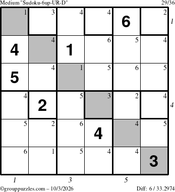 The grouppuzzles.com Medium Sudoku-6up-UR-D puzzle for Saturday October 3, 2026 with all 6 steps marked