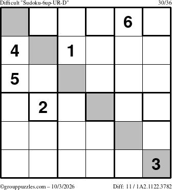 The grouppuzzles.com Difficult Sudoku-6up-UR-D puzzle for Saturday October 3, 2026