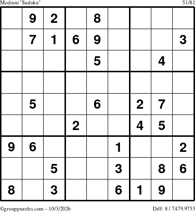 The grouppuzzles.com Medium Sudoku puzzle for Saturday October 3, 2026
