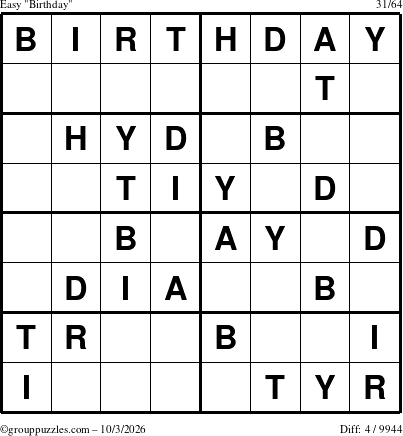 The grouppuzzles.com Easy Birthday puzzle for Saturday October 3, 2026