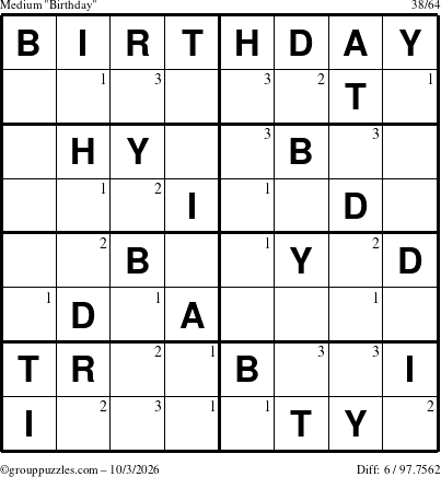The grouppuzzles.com Medium Birthday puzzle for Saturday October 3, 2026 with the first 3 steps marked