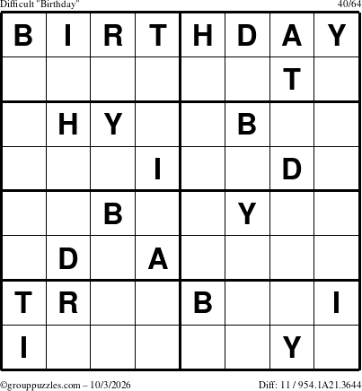 The grouppuzzles.com Difficult Birthday puzzle for Saturday October 3, 2026