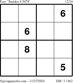 The grouppuzzles.com Easy Sudoku-4-5678 puzzle for Wednesday November 27, 2024