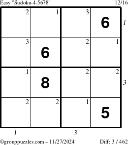 The grouppuzzles.com Easy Sudoku-4-5678 puzzle for Wednesday November 27, 2024 with all 3 steps marked