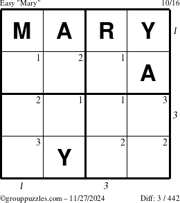 The grouppuzzles.com Easy Mary puzzle for Wednesday November 27, 2024 with all 3 steps marked