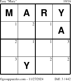 The grouppuzzles.com Easy Mary puzzle for Wednesday November 27, 2024 with the first 3 steps marked