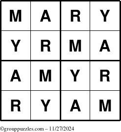 The grouppuzzles.com Answer grid for the Mary puzzle for Wednesday November 27, 2024