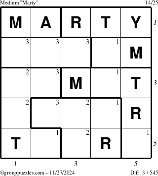 The grouppuzzles.com Medium Marty puzzle for Wednesday November 27, 2024 with all 3 steps marked