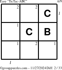 The grouppuzzles.com Easy TicTac-ABC puzzle for Wednesday November 27, 2024, suitable for printing, with all 2 steps marked