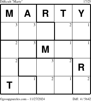 The grouppuzzles.com Difficult Marty puzzle for Wednesday November 27, 2024 with the first 3 steps marked