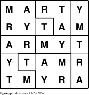 The grouppuzzles.com Answer grid for the Marty puzzle for Wednesday November 27, 2024