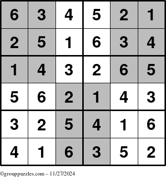 The grouppuzzles.com Answer grid for the SuperSudoku-Junior puzzle for Wednesday November 27, 2024