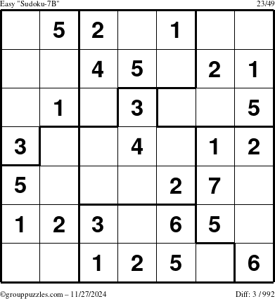 The grouppuzzles.com Easy Sudoku-7B puzzle for Wednesday November 27, 2024