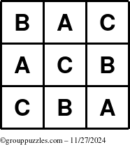 The grouppuzzles.com Answer grid for the TicTac-ABC puzzle for Wednesday November 27, 2024