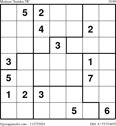 The grouppuzzles.com Medium Sudoku-7B puzzle for Wednesday November 27, 2024