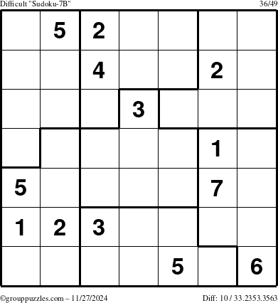 The grouppuzzles.com Difficult Sudoku-7B puzzle for Wednesday November 27, 2024