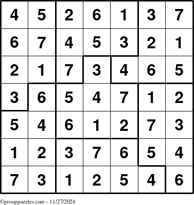 The grouppuzzles.com Answer grid for the Sudoku-7B puzzle for Wednesday November 27, 2024