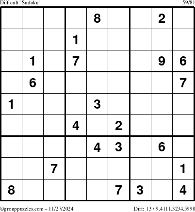 The grouppuzzles.com Difficult Sudoku puzzle for Wednesday November 27, 2024