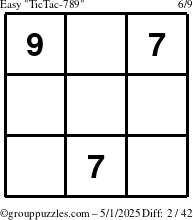 The grouppuzzles.com Easy TicTac-789 puzzle for Thursday May 1, 2025