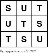 The grouppuzzles.com Answer grid for the TicTac-STU puzzle for Thursday May 1, 2025