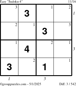 The grouppuzzles.com Easy Sudoku-4 puzzle for Thursday May 1, 2025 with all 3 steps marked