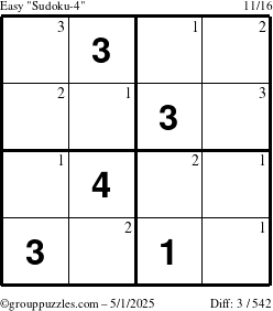 The grouppuzzles.com Easy Sudoku-4 puzzle for Thursday May 1, 2025 with the first 3 steps marked
