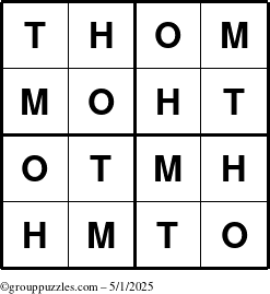 The grouppuzzles.com Answer grid for the Thom puzzle for Thursday May 1, 2025