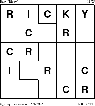 The grouppuzzles.com Easy Ricky puzzle for Thursday May 1, 2025