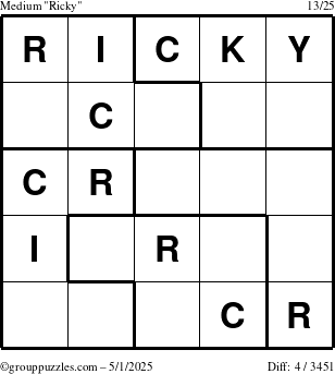 The grouppuzzles.com Medium Ricky puzzle for Thursday May 1, 2025