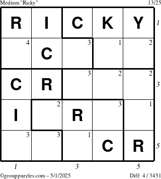 The grouppuzzles.com Medium Ricky puzzle for Thursday May 1, 2025 with all 4 steps marked