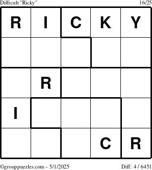 The grouppuzzles.com Difficult Ricky puzzle for Thursday May 1, 2025