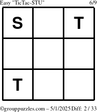 The grouppuzzles.com Easy TicTac-STU puzzle for Thursday May 1, 2025