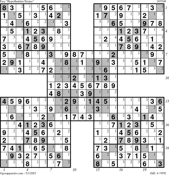 The grouppuzzles.com Easy cover-HyperXtreme puzzle for Thursday May 1, 2025 with all 4 steps marked